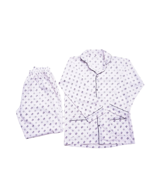 White Hatch Printed PJ Set - Raat Rang - Raat Rang