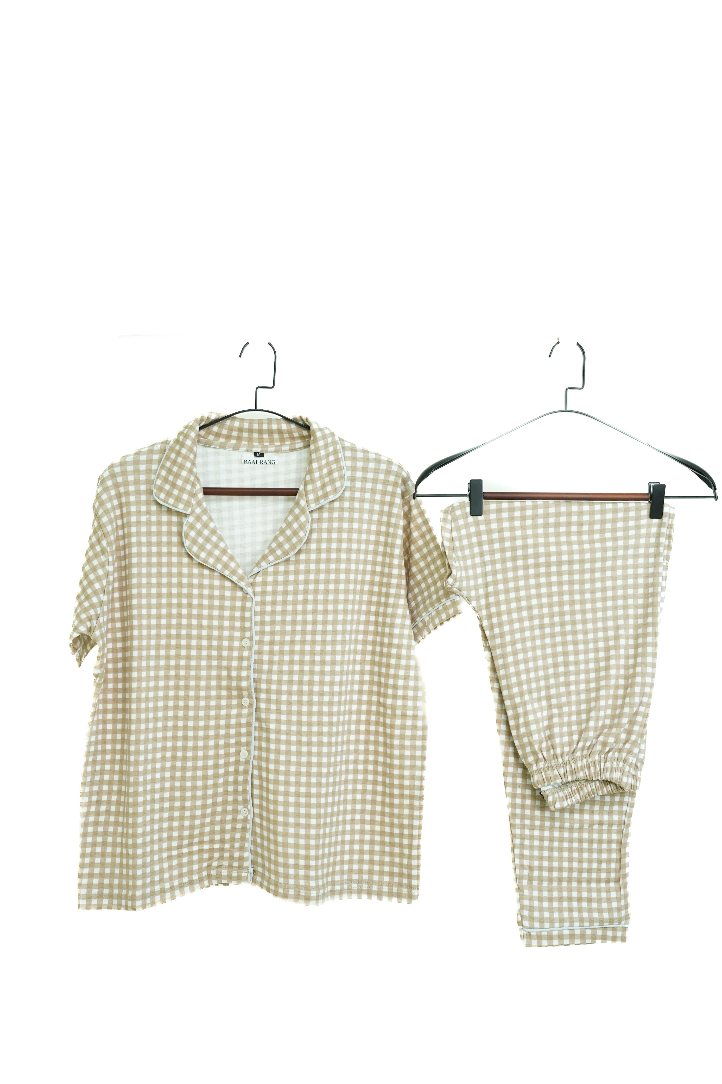 Caramel Checkered PJ Set - Raat Rang