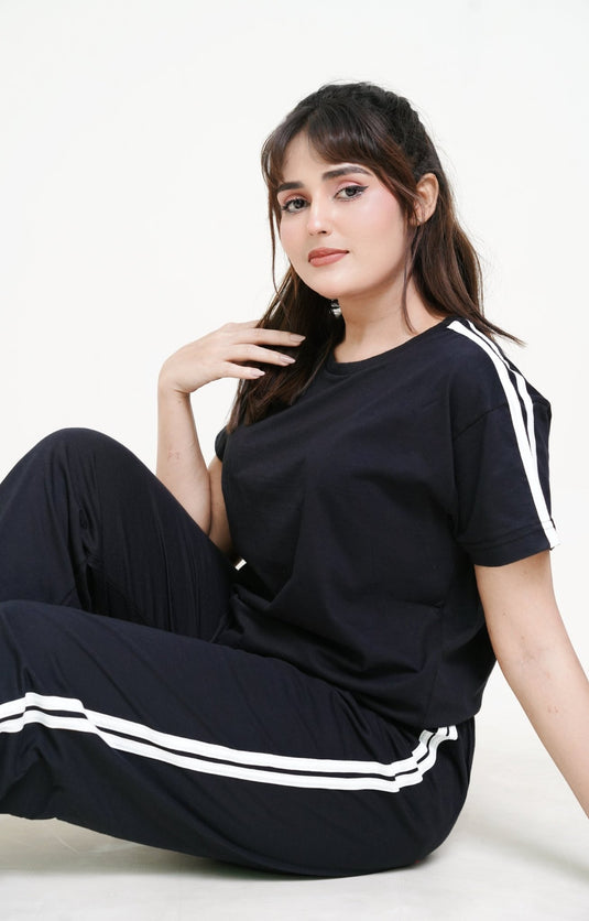 Black Rib PJ Set - Raat Rang - Raat Rang