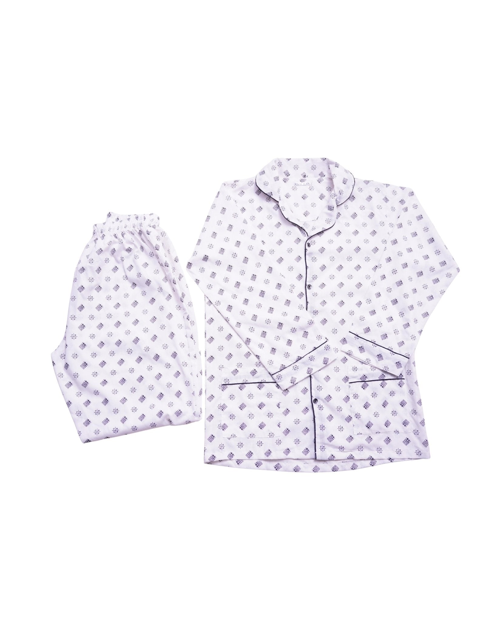 White Hatch Printed PJ Set - Raat Rang - Raat Rang